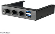 Akasa - Ventilátor szabályzó FC06 V2 3.5" 3 csatornás Fekete + 2x USB 3.0 Port
