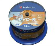 VERBATIM - 50 db DVD-R lemez, nyomtatható, matt, no-ID, 4,7GB, 16x, hengeren